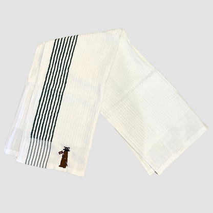 Signature Bunker Caddie Towel - White w/ Green Stripes