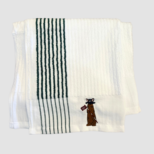Signature Bunker Caddie Towel - White w/ Green Stripes